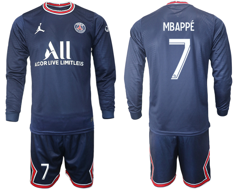 Men 2021-2022 Club Paris St German home blue Long Sleeve #7 Soccer Jersey->liverpool jersey->Soccer Club Jersey